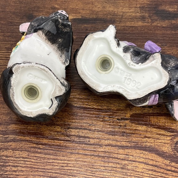 Otagiri Pig Salt and Pepper Shakers Stacked‎ Sunflower Purple Bow Ceramic - Picture 7 of 7